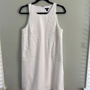 Ann Taylor White Shift Dress Palm Leaves